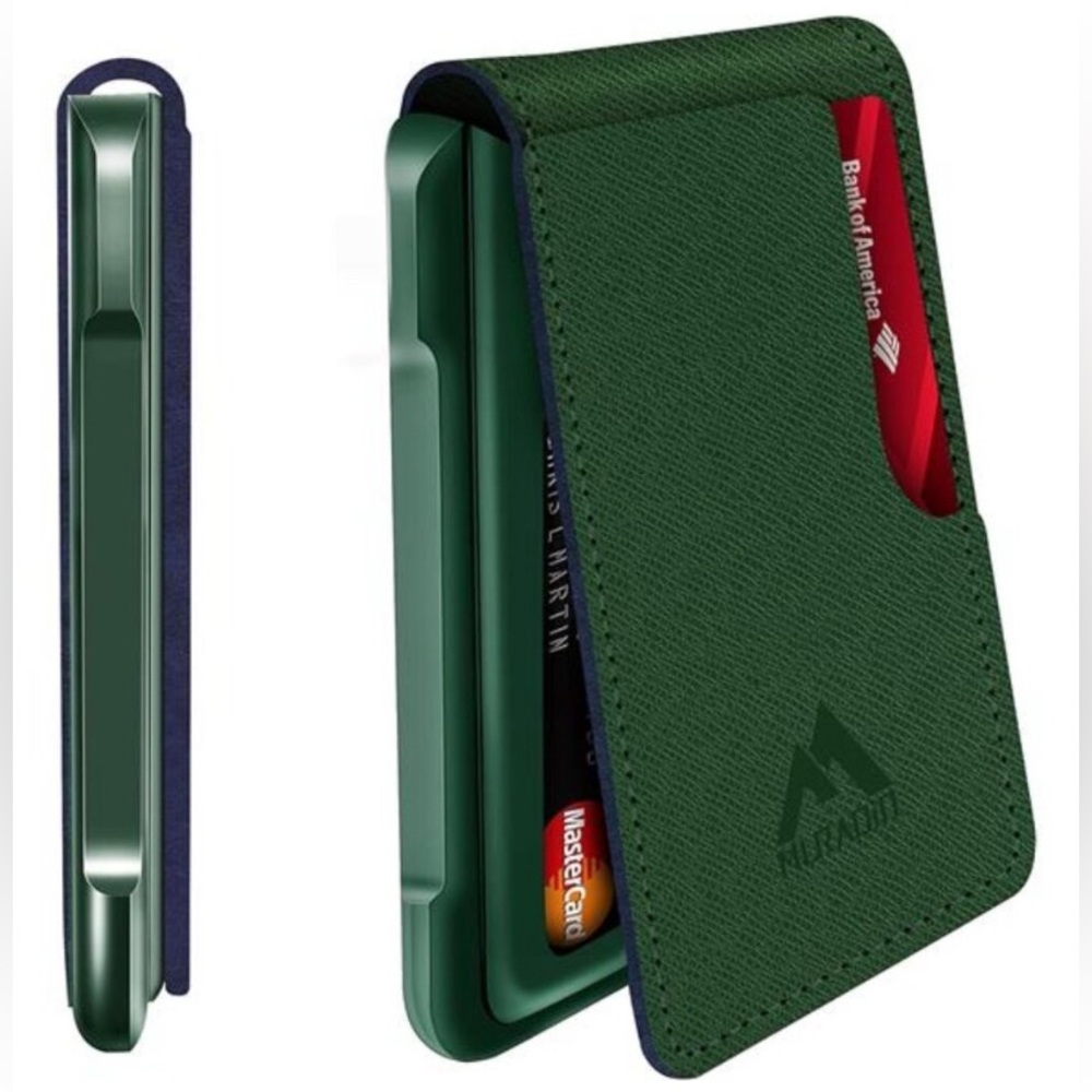 Muradin EDC Wallet Tactical Bifold EDC Metal RFID Blocking in Saffiano Green